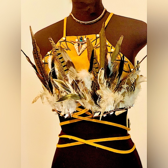 Tops - Custom suede feather halter top